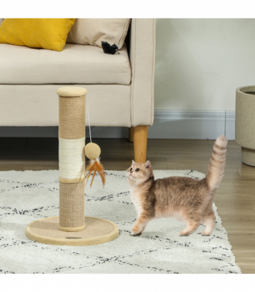 PawHut 47cm Tall Cat Scratching Post for Indoor Cats, with Sisal Rope, Brown