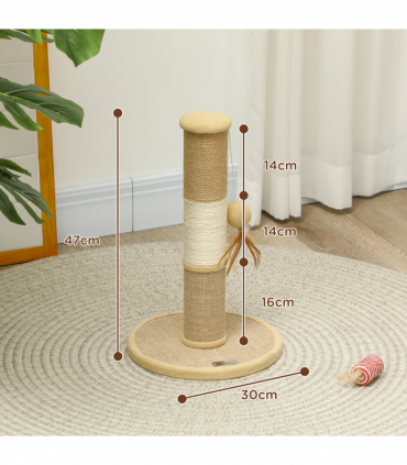 PawHut 47cm Tall Cat Scratching Post for Indoor Cats, with Sisal Rope, Brown