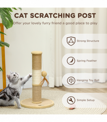 PawHut 47cm Tall Cat Scratching Post for Indoor Cats, with Sisal Rope, Brown