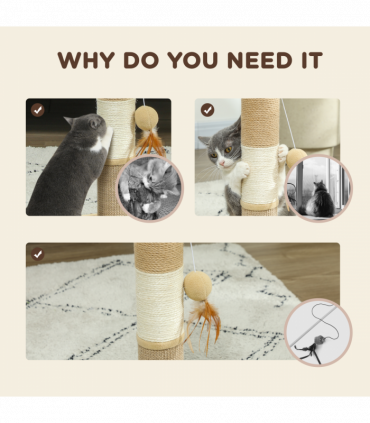 PawHut 47cm Tall Cat Scratching Post for Indoor Cats, with Sisal Rope, Brown