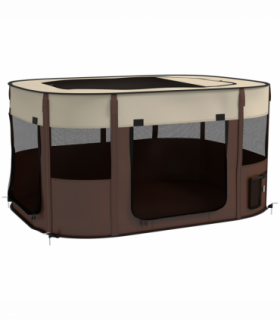 PawHut Portable Dog Pen for Puppies, Rabbits, Kittens, Guinea Pigs - Brown