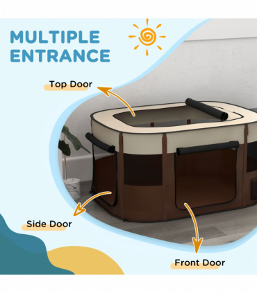 PawHut Portable Dog Pen for Puppies, Rabbits, Kittens, Guinea Pigs - Brown