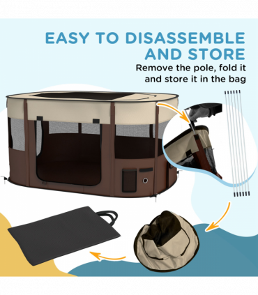 PawHut Portable Dog Pen for Puppies, Rabbits, Kittens, Guinea Pigs - Brown