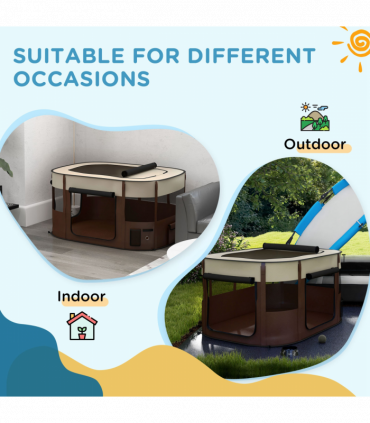 PawHut Portable Dog Pen for Puppies, Rabbits, Kittens, Guinea Pigs - Brown