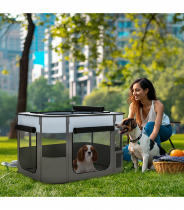 PawHut Portable Dog Pen for Puppies, Rabbits, Kittens, Guinea Pigs - Grey