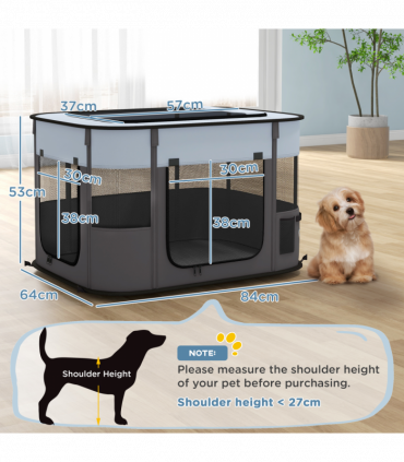 PawHut Portable Dog Pen for Puppies, Rabbits, Kittens, Guinea Pigs - Grey