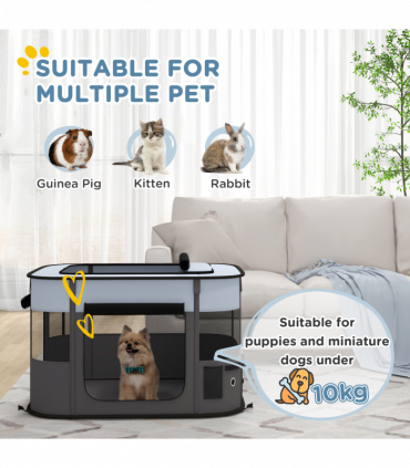 PawHut Portable Dog Pen for Puppies, Rabbits, Kittens, Guinea Pigs - Grey
