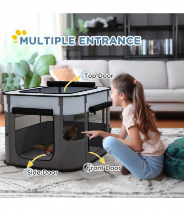 PawHut Portable Dog Pen for Puppies, Rabbits, Kittens, Guinea Pigs - Grey