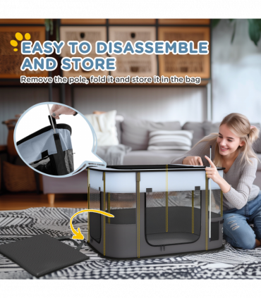 PawHut Portable Dog Pen for Puppies, Rabbits, Kittens, Guinea Pigs - Grey