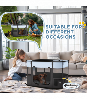 PawHut Portable Dog Pen for Puppies, Rabbits, Kittens, Guinea Pigs - Grey