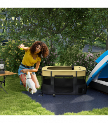 PawHut Portable Dog Pen for Puppies, Rabbits, Kittens, Guinea Pigs - Yellow