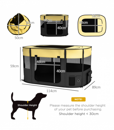 PawHut Portable Dog Pen for Puppies, Rabbits, Kittens, Guinea Pigs - Yellow