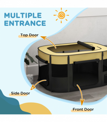 PawHut Portable Dog Pen for Puppies, Rabbits, Kittens, Guinea Pigs - Yellow