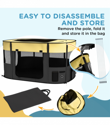 PawHut Portable Dog Pen for Puppies, Rabbits, Kittens, Guinea Pigs - Yellow