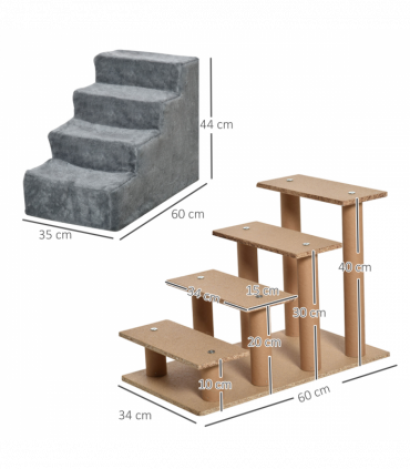 Portable Dog Stairs with Washable Plush Cover, for High Bed Sofa - Light Grey