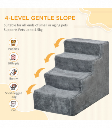 Portable Dog Stairs with Washable Plush Cover, for High Bed Sofa - Light Grey