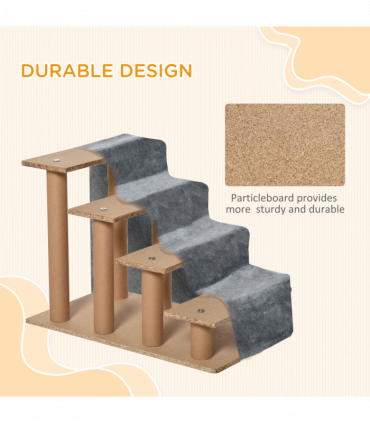 Portable Dog Stairs with Washable Plush Cover, for High Bed Sofa - Light Grey