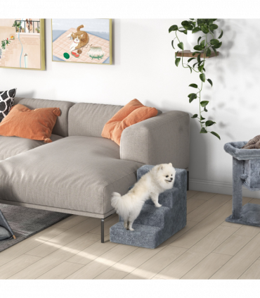Portable Dog Stairs with Washable Plush Cover, for High Bed Sofa - Light Grey