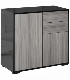 Side Cabinet  2 Door Cabinet and 2 Drawer for Home Office Grey Black