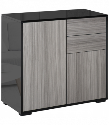 Side Cabinet  2 Door Cabinet and 2 Drawer for Home Office Grey Black