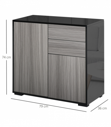 Side Cabinet  2 Door Cabinet and 2 Drawer for Home Office Grey Black
