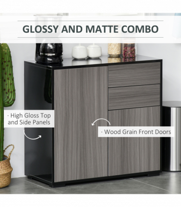 Side Cabinet  2 Door Cabinet and 2 Drawer for Home Office Grey Black