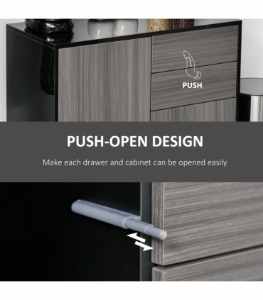 Side Cabinet  2 Door Cabinet and 2 Drawer for Home Office Grey Black