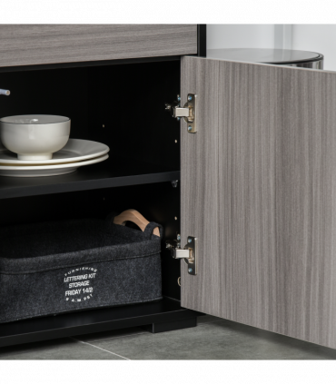 Side Cabinet  2 Door Cabinet and 2 Drawer for Home Office Grey Black