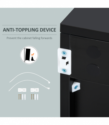 Side Cabinet  2 Door Cabinet and 2 Drawer for Home Office Grey Black