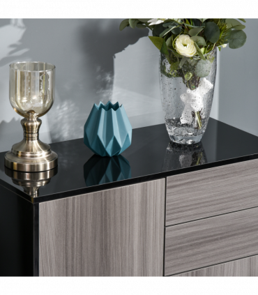 Side Cabinet  2 Door Cabinet and 2 Drawer for Home Office Grey Black