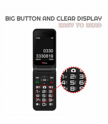 TTfone Black TT760 Flip 4G Mobile with Dock Charger, O2 SIM