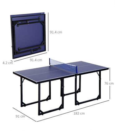 Tennis Table Ping Pong Foldable with Net Game Steel 183cm Indoor, Blue HOMCOM