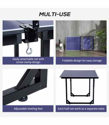 Tennis Table Ping Pong Foldable with Net Game Steel 183cm Indoor, Blue HOMCOM