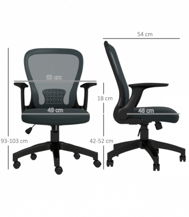 Vinsetto Mesh Office Chair, Computer Chair with Adjustable Armrest, Grey