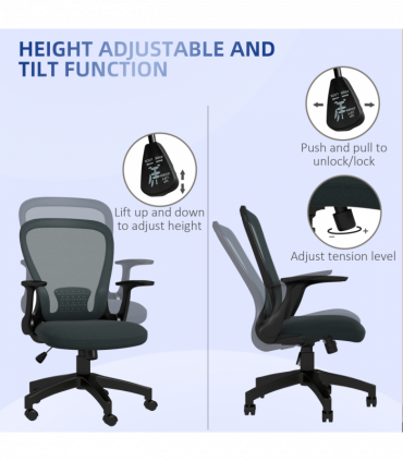 Vinsetto Mesh Office Chair, Computer Chair with Adjustable Armrest, Grey