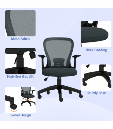 Vinsetto Mesh Office Chair, Computer Chair with Adjustable Armrest, Grey