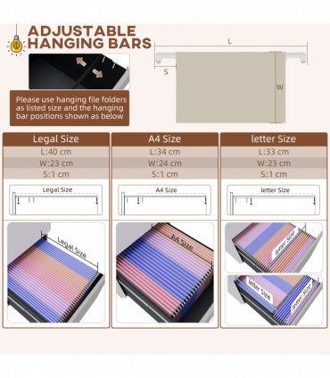 Vinsetto Steel File Cabinet with Lock Hanging Bar for Letter A4 Legal Size White