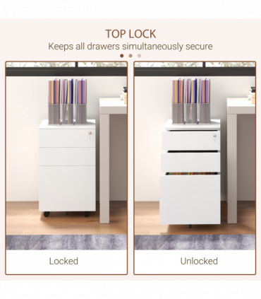 Vinsetto Steel File Cabinet with Lock Hanging Bar for Letter A4 Legal Size White