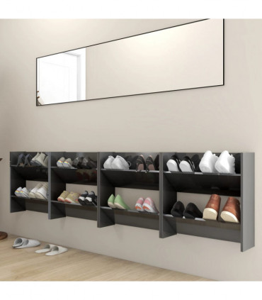 vidaXL Wall Shoe Cabinets 4 pcs High Gloss Grey 60x18x60 cm Engineered Wood