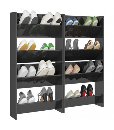 vidaXL Wall Shoe Cabinets 4 pcs High Gloss Grey 60x18x60 cm Engineered Wood