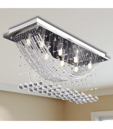 White Ceiling Lamp with Glittering Glass Crystal Beads 8 x G9 29 cm