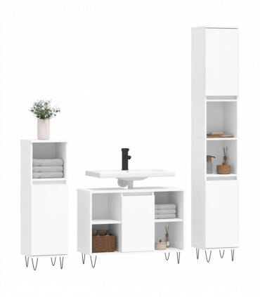 vidaXL 3 Piece Bathroom Furniture Set White Engineered Wood