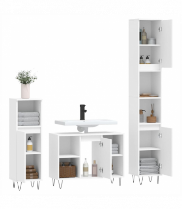 vidaXL 3 Piece Bathroom Furniture Set White Engineered Wood