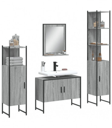 vidaXL 4 Piece Bathroom Cabinet Set Grey Sonoma Engineered Wood