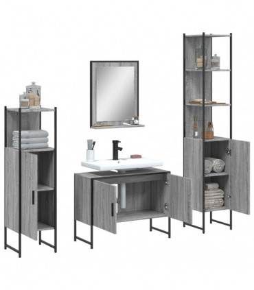 vidaXL 4 Piece Bathroom Cabinet Set Grey Sonoma Engineered Wood