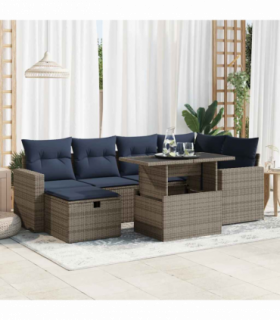 vidaXL 7 Piece Garden Sofa Set with Cushions Brown Poly Rattan Acacia