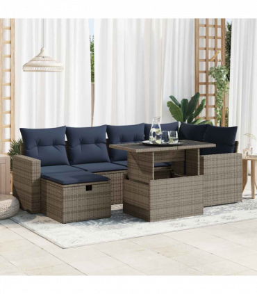 vidaXL 7 Piece Garden Sofa Set with Cushions Brown Poly Rattan Acacia
