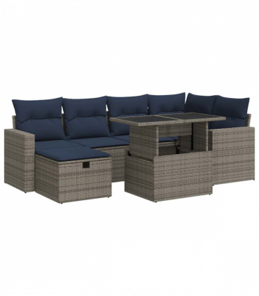 vidaXL 7 Piece Garden Sofa Set with Cushions Brown Poly Rattan Acacia