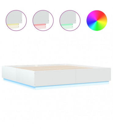 vidaXL Bed Frame with LED Lights White 200x200 cm Engineered Wood