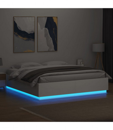 vidaXL Bed Frame with LED Lights White 200x200 cm Engineered Wood